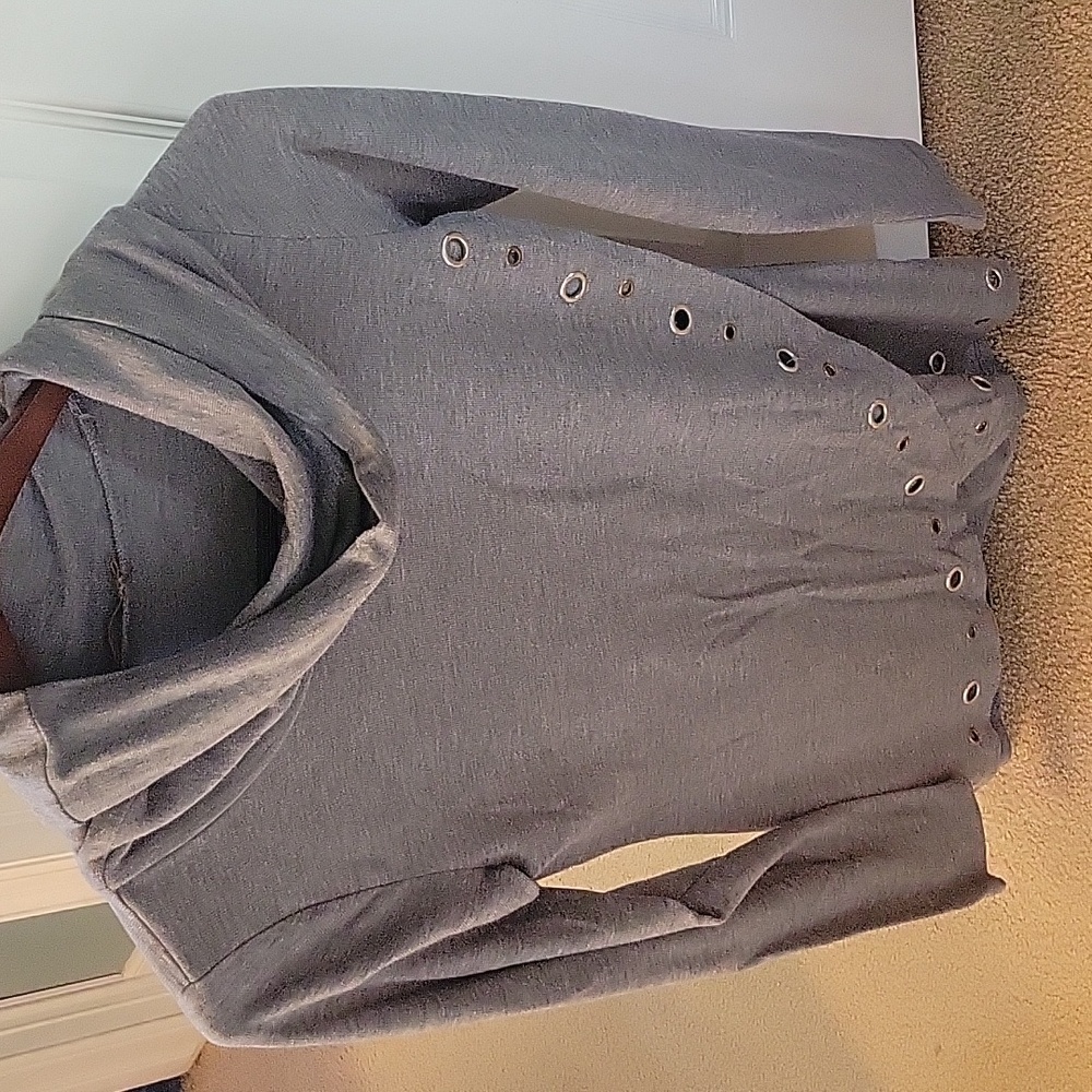 Belldini Shirt Grey, Long sleeved loose Cowl Neck Gold And Silver Ac Women Small